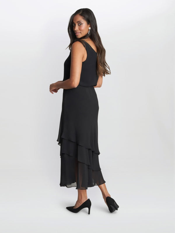 Gabrielle Midi-Length Asymmetric Triple Tier Chiffon Skirt