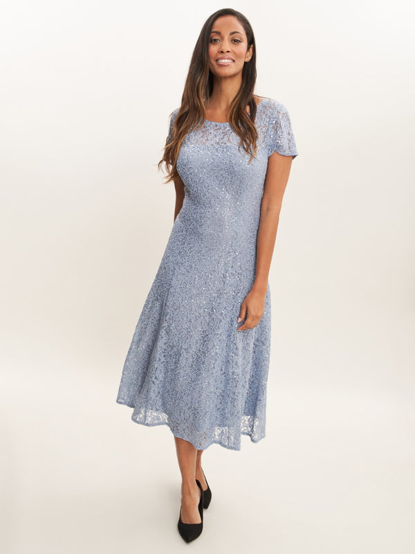 Genny Cap Sleeve Midi Length Sequin Lace Dress