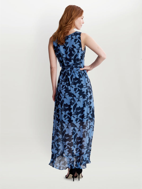 Alaura Long Printed Sleeveless Dress With Surplice Neckline