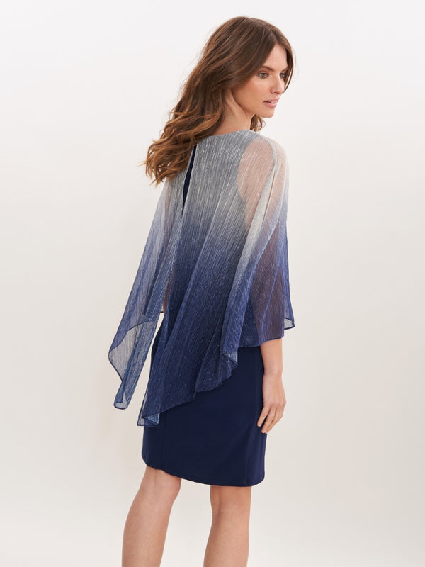 Shyla Foil Cape Chiffon Cocktail Dress