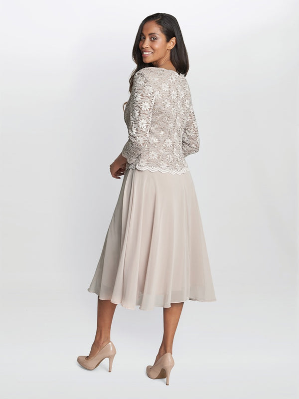 Rona Midi-Length Dress With Lace Bodice & Chiffon Skirt