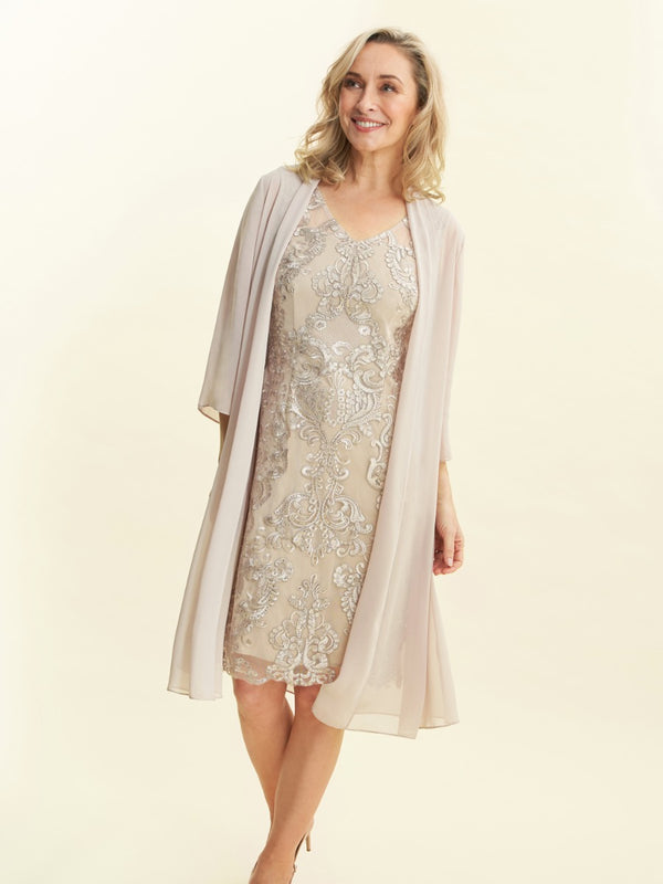 Joss Short Embroidered Dress With Illusion Jacket