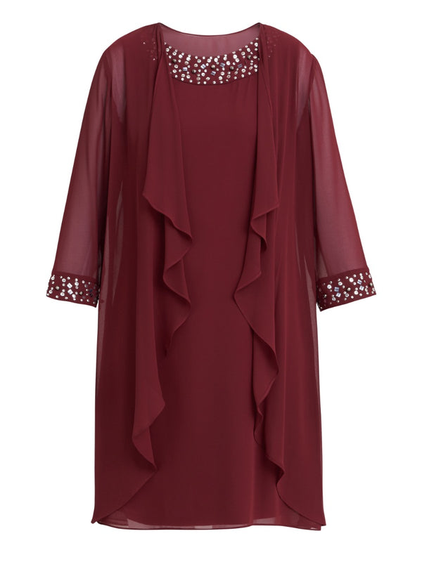 Joseline Short Chiffon Jacket Dress With Beaded Neckline