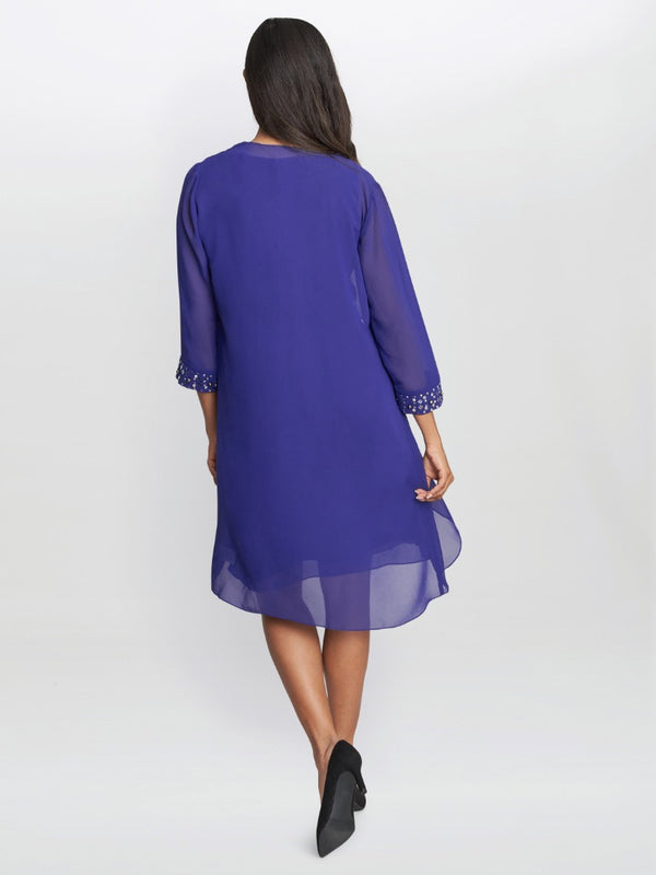 Joseline Short Chiffon Jacket Dress With Beaded Neckline