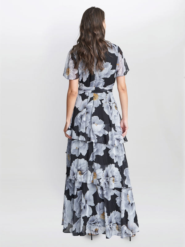 Caylee Printed Maxi With Tulip Tiered Skirt And Tie Belt