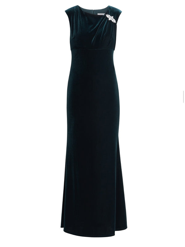 Edina Maxi Velvet Gown With Asymmetrical Neckline And Embellishment 