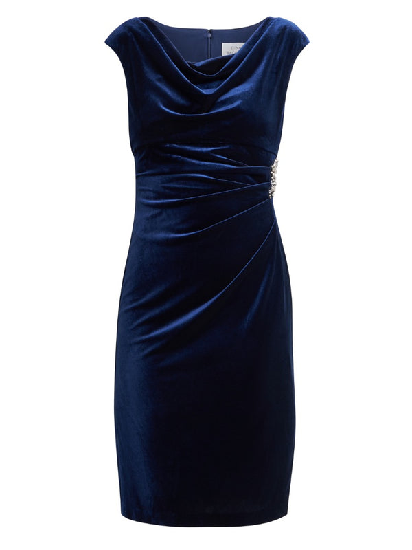 Jeanie Velvet Cowl Neck Dress With Embellished Hip