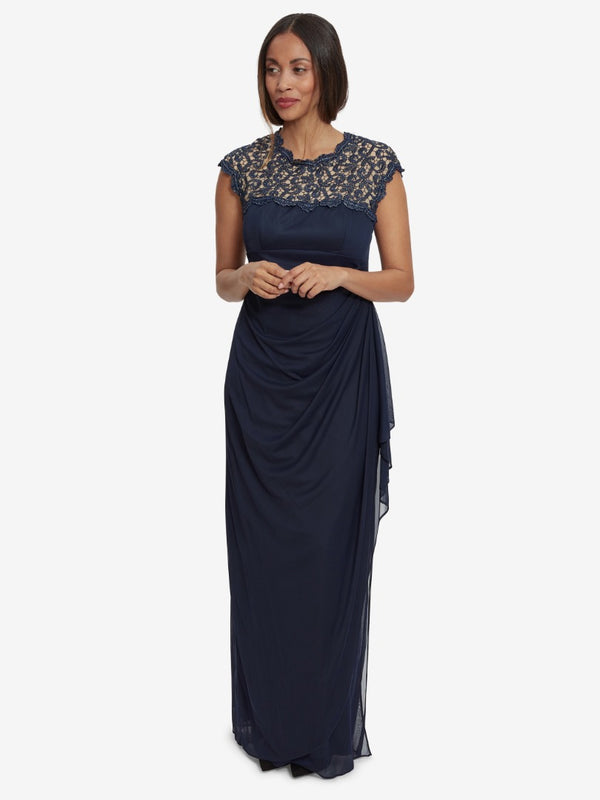 Eleanor Maxi Mesh Dress With Metallic Lace & Cutout Back