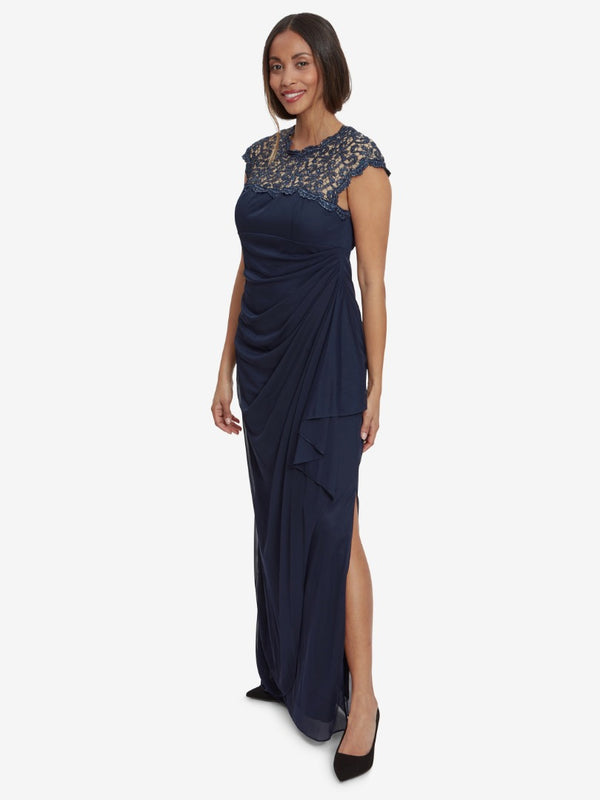 Eleanor Maxi Mesh Dress With Metallic Lace & Cutout Back