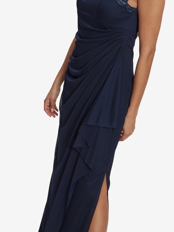 Eleanor Maxi Mesh Dress With Metallic Lace & Cutout Back