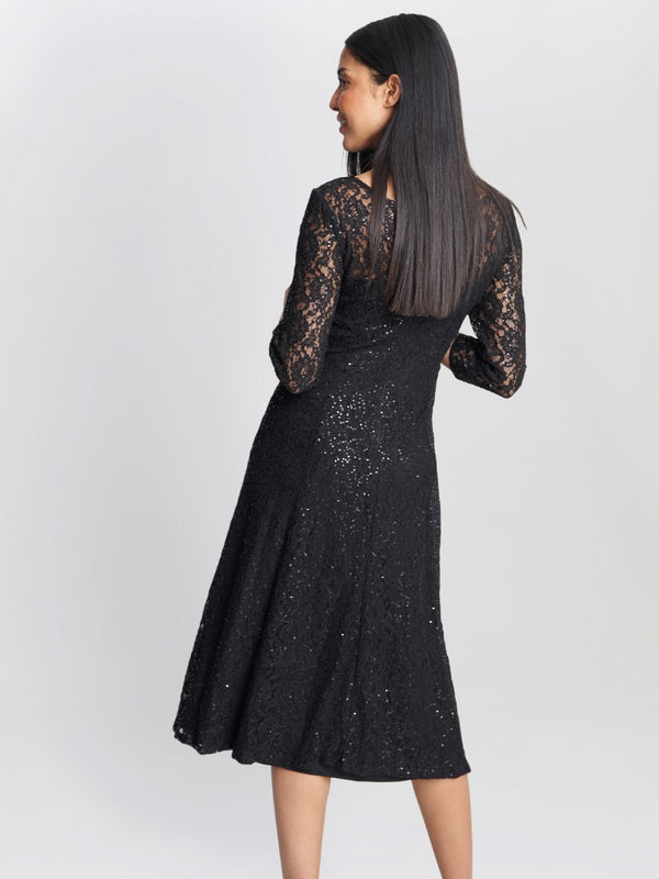 Elianna Midi-Length Sequin Lace 3/4 Sleeve Cocktail Dress