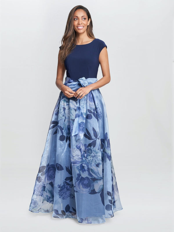 Grace Maxi Printed Dress With Jersey Bodice And Belt