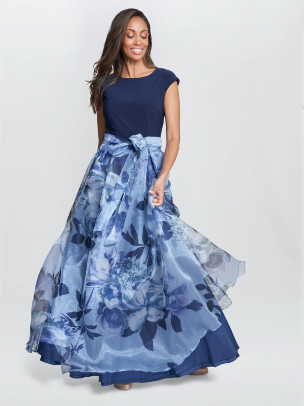 Grace Maxi Printed Dress With Jersey Bodice And Belt