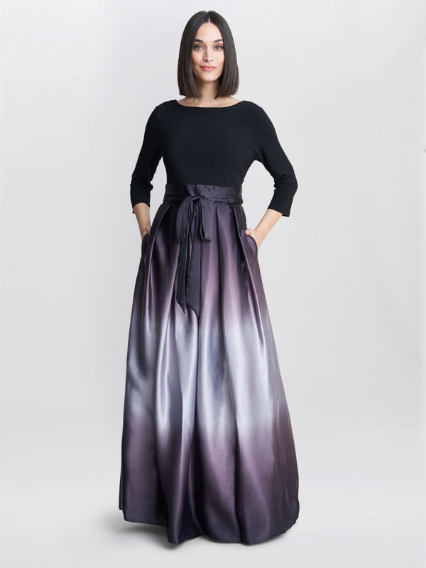 Ingrid V Neck Back Ombre Satin Maxi Dress