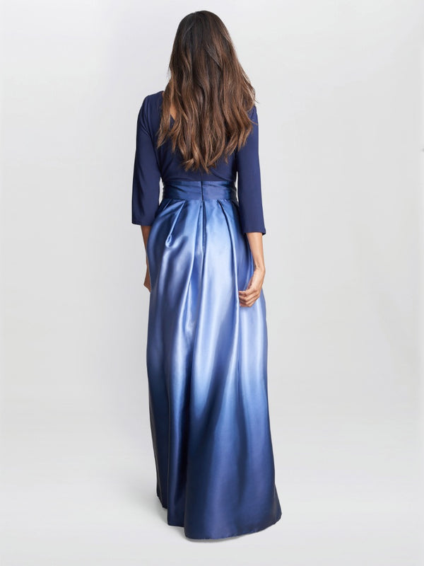 Ingrid V Neck Back Ombre Satin Maxi Dress