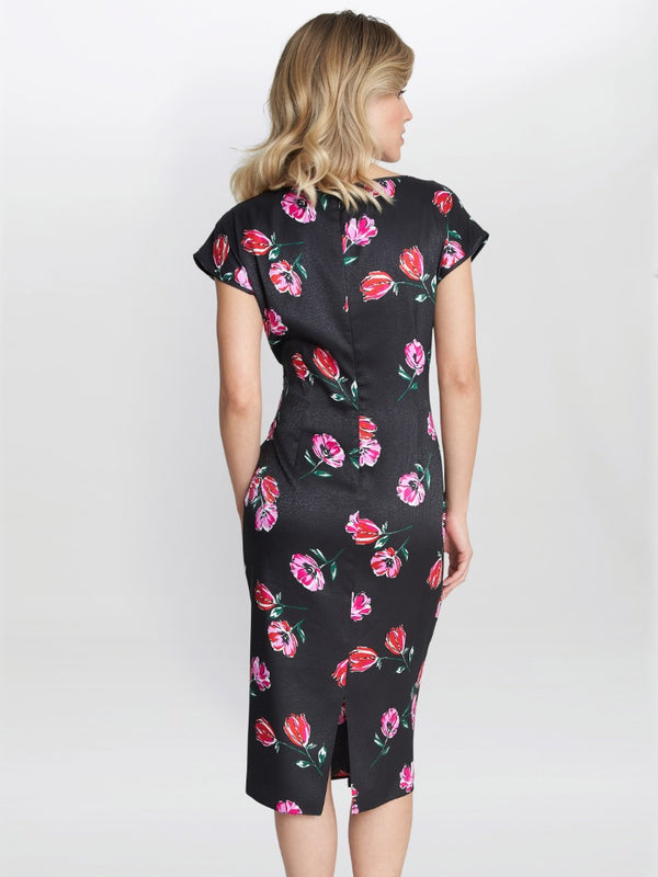 Saffron Floral Print Satin Dress With Buckle