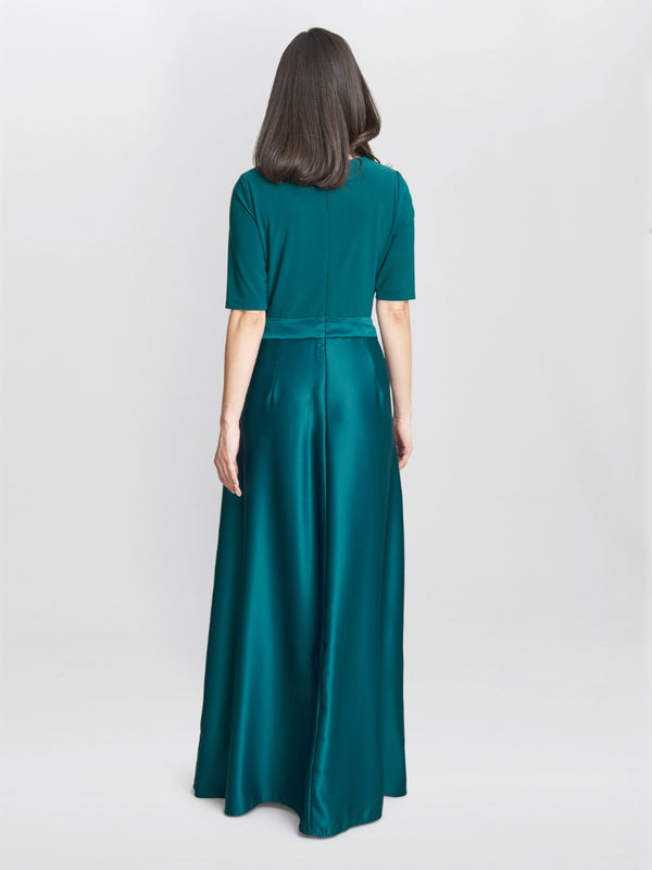 Luna Satin Maxi Dress With Jersey Bodice