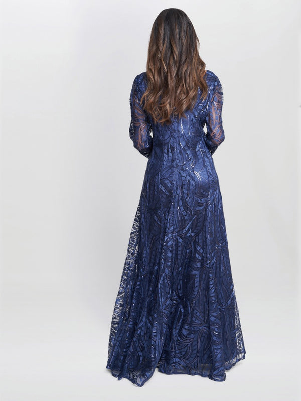 Isabel Maxi Embroidered A-Line Dress With Illusion Neckline