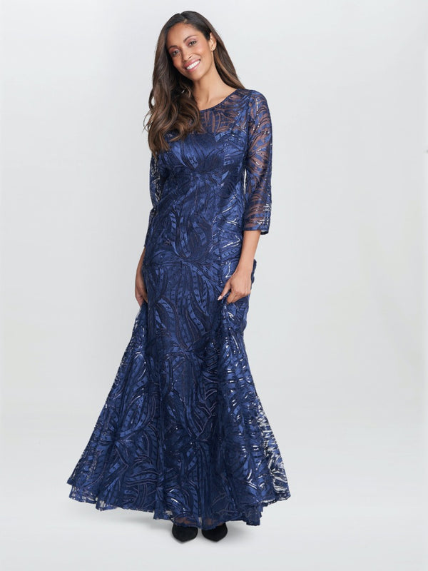 Isabel Maxi Embroidered A-Line Dress With Illusion Neckline