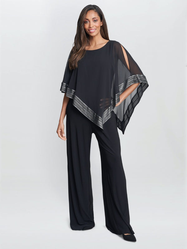 Eve Asymmetrical Cape Jumpsuit With Foil Trim