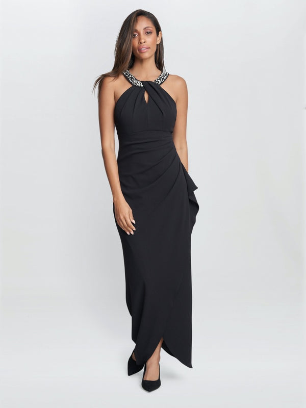 Kasandra Halter Beaded Neck Maxi Dress