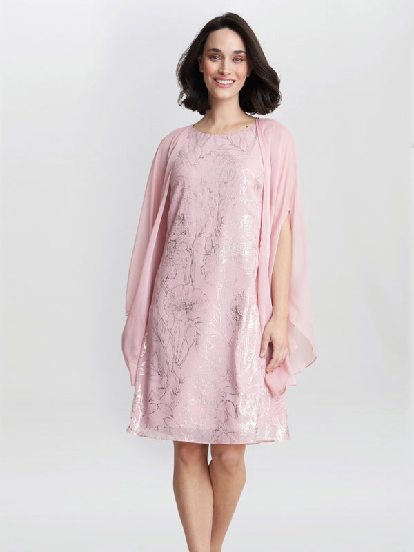 Saskia Foil Floral Dress And Chiffon Cape