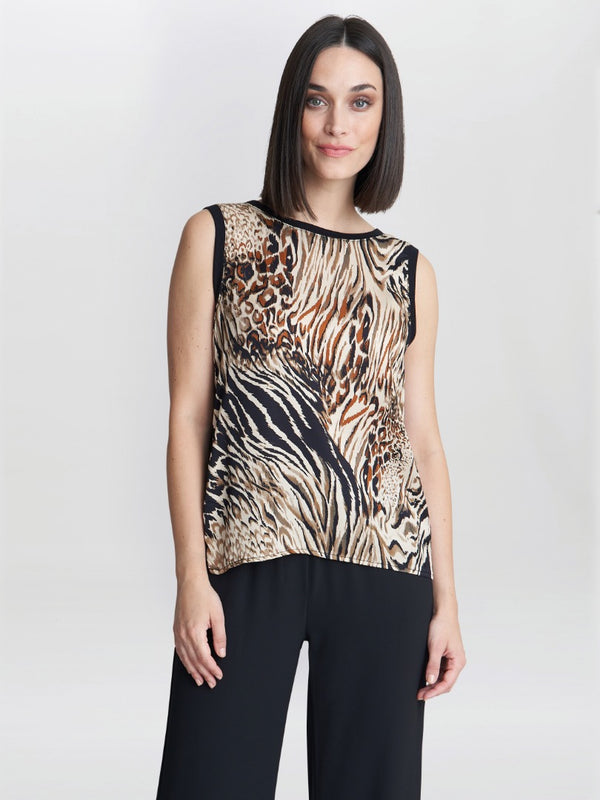 Erin Animal Print Satin Top With Knitted Back