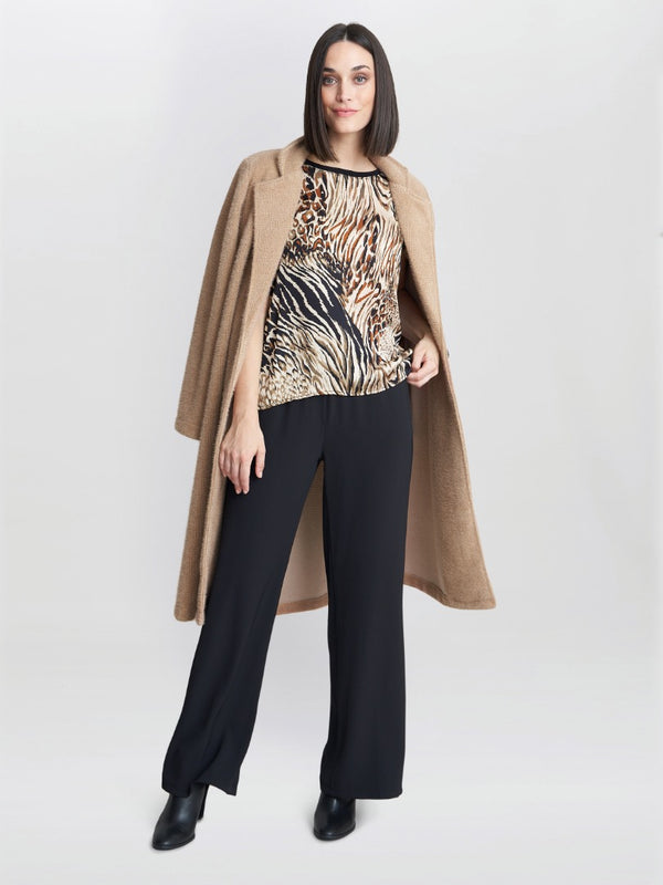 Erin Animal Print Satin Top With Knitted Back